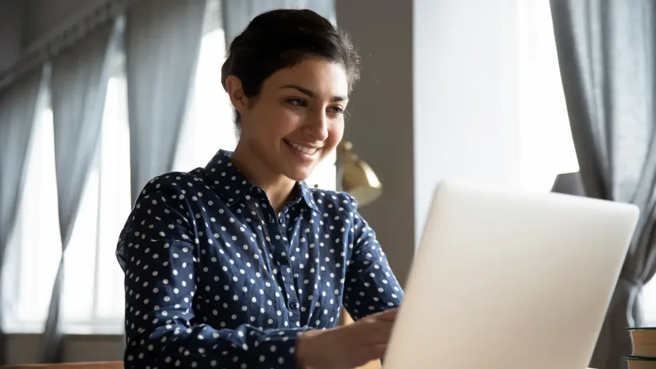 Woman client happy and smiling.