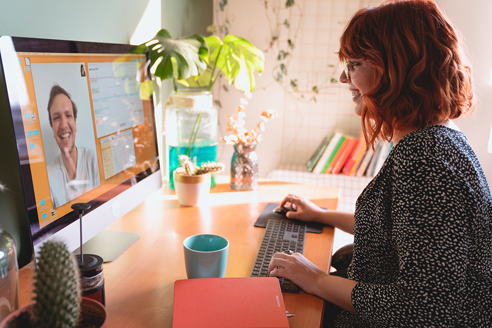 Woman on a remote business call